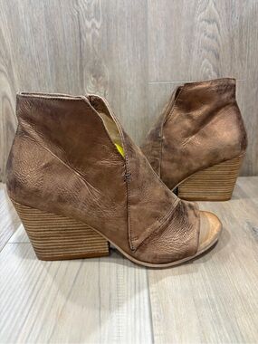MIZ MOOZ Kimball Open Toe Zip Bootie Brown Metallic Size 41 Chunky Heel Wedge